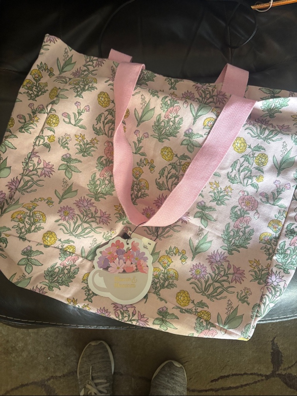 Floral Pink Canvas Tote with Pink Webbed Handles